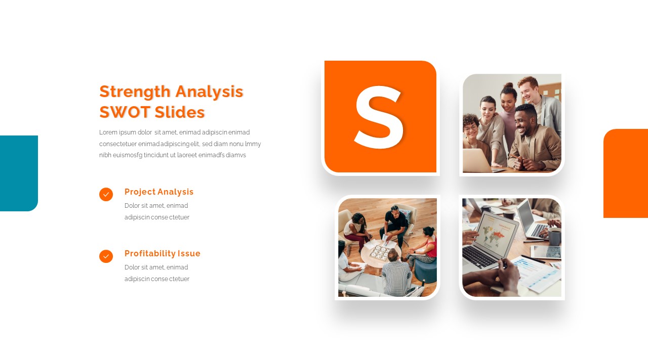Modern google slides templates strength analysis slide of SWOT slides