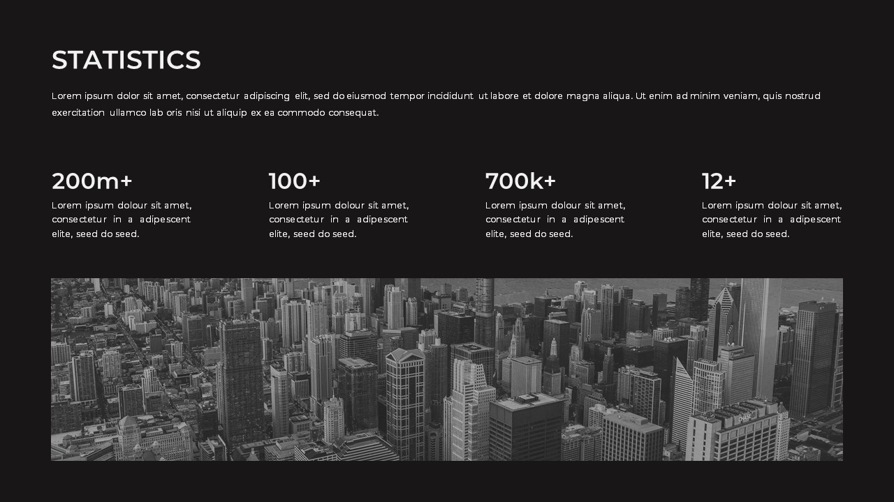 Monochromatic google slides template perfect for showing company statistics data