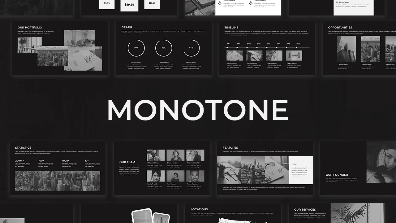 Monotone presentation templates for google slides cover slide