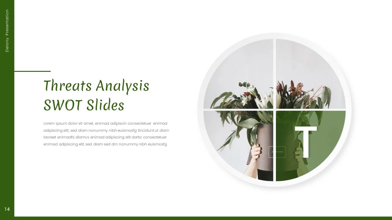 Nature Theme Google Slides Template Threats Analysis Slide of SWOT Slides