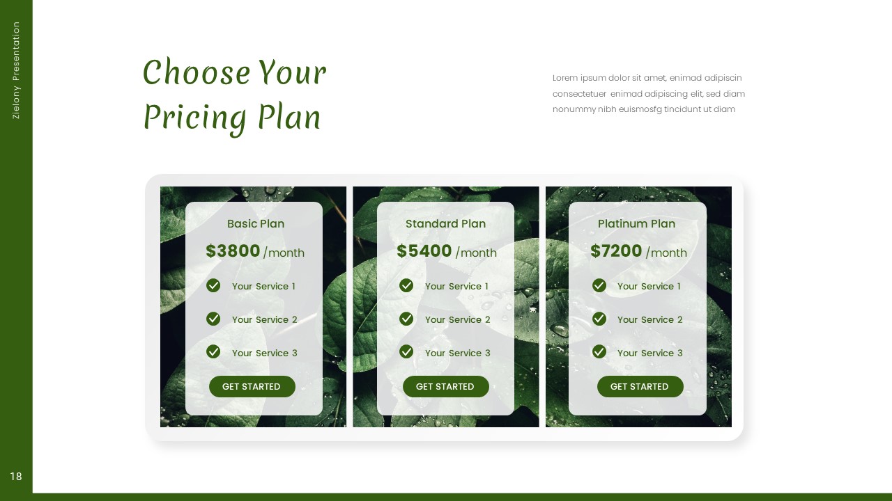 Nature Themed Google Slides Template for Showing Pricing Plans