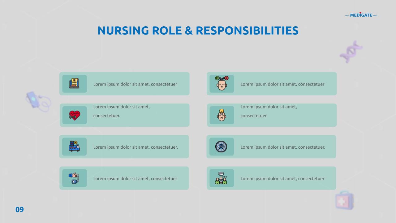 Nursing google slides template with nursing role and responsibilities details