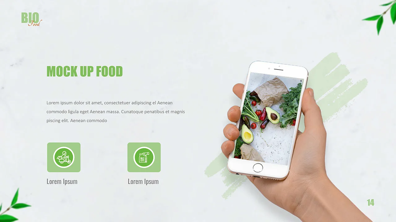 Organic food google slides theme mobile mock-up slide