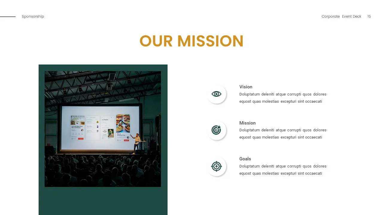Our mission slide for sponsor presentation google slides template
