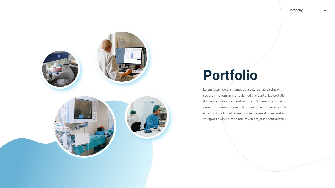 Our portfolio slide for hospitals, health care and medical google slides templates for presentation