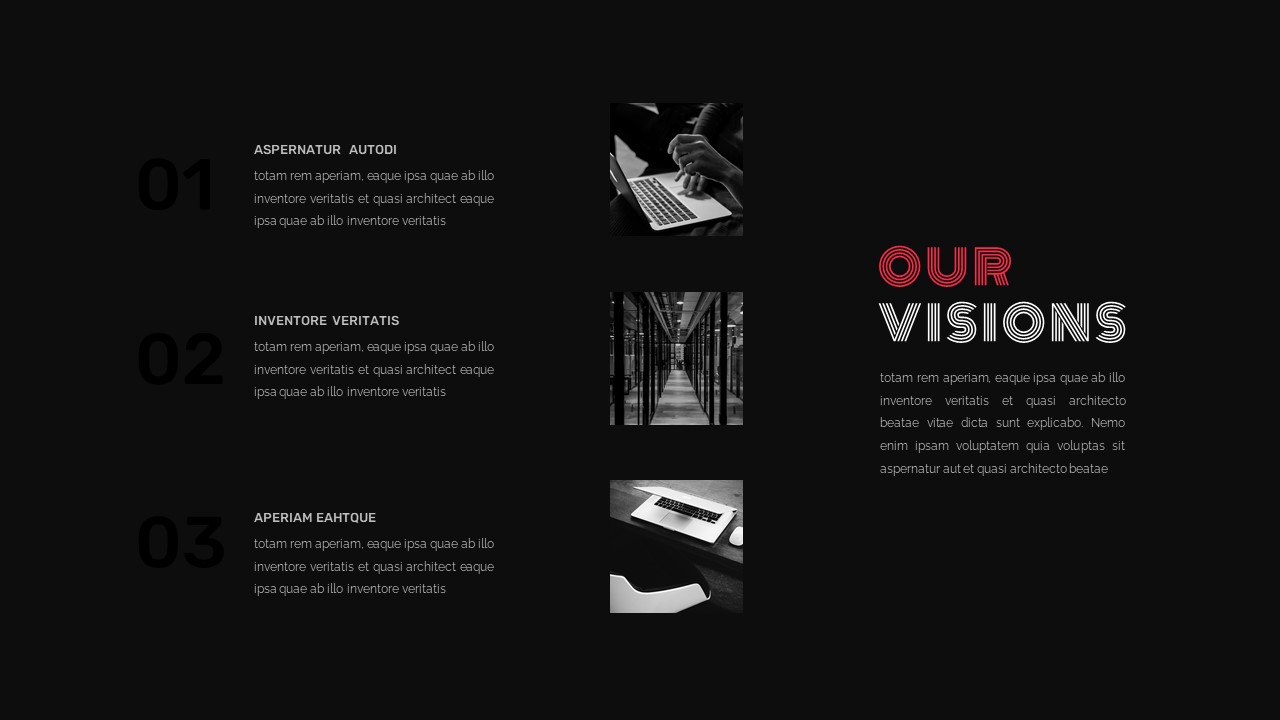 Our vision slide of dark template for google slides