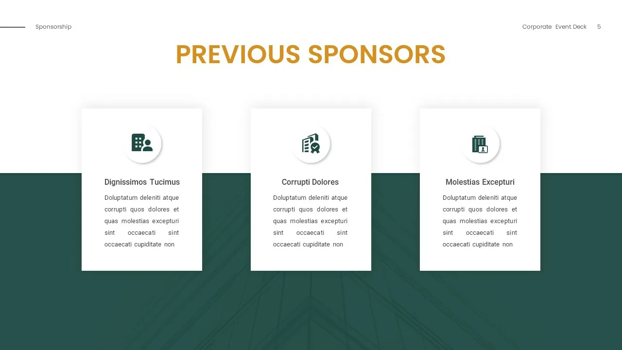 Previous sponsors details slide with infographics for google slides sponsorship pitch deck template