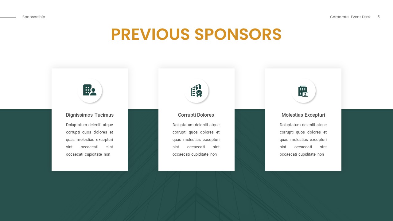 Previous sponsors details slide with infographics for google slides sponsorship pitch deck template