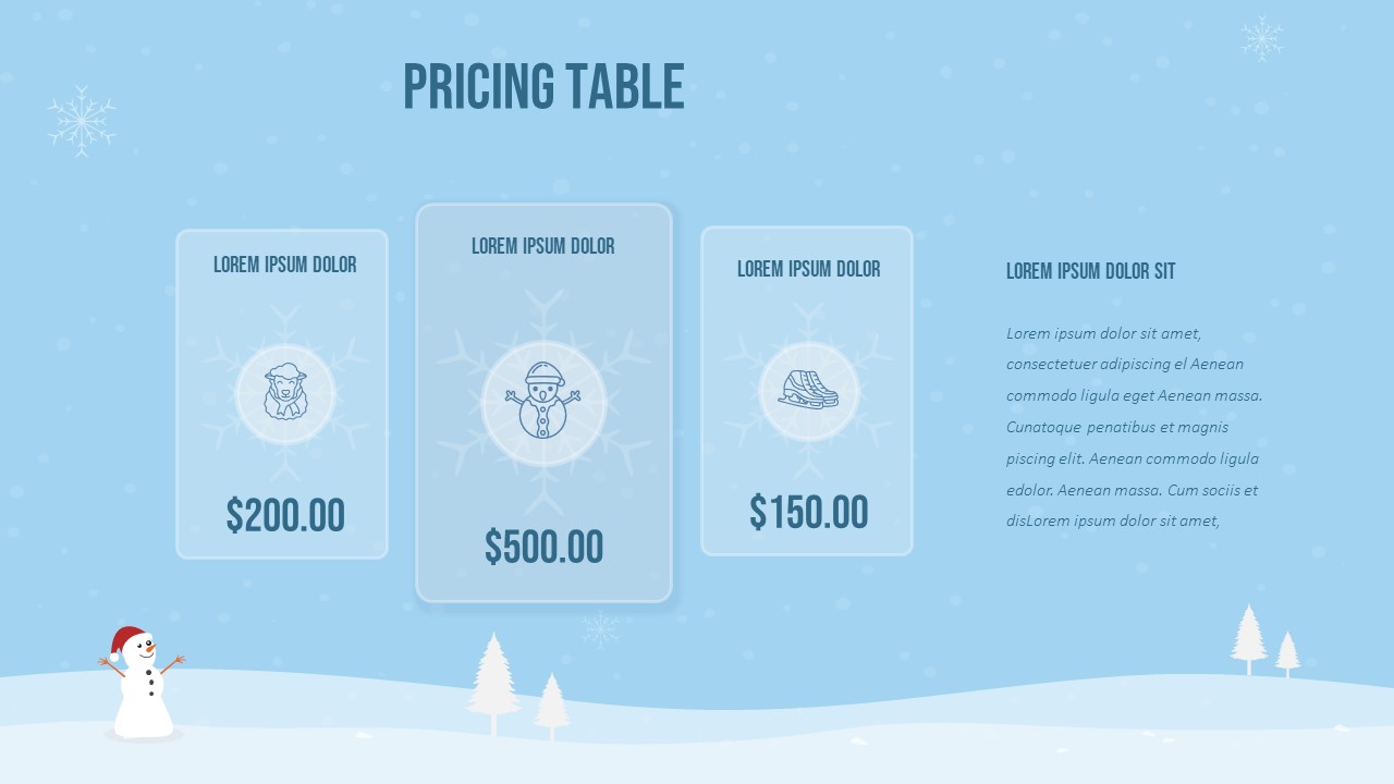 Pricing Table Slide of Free Winter Themed Google Slides Template