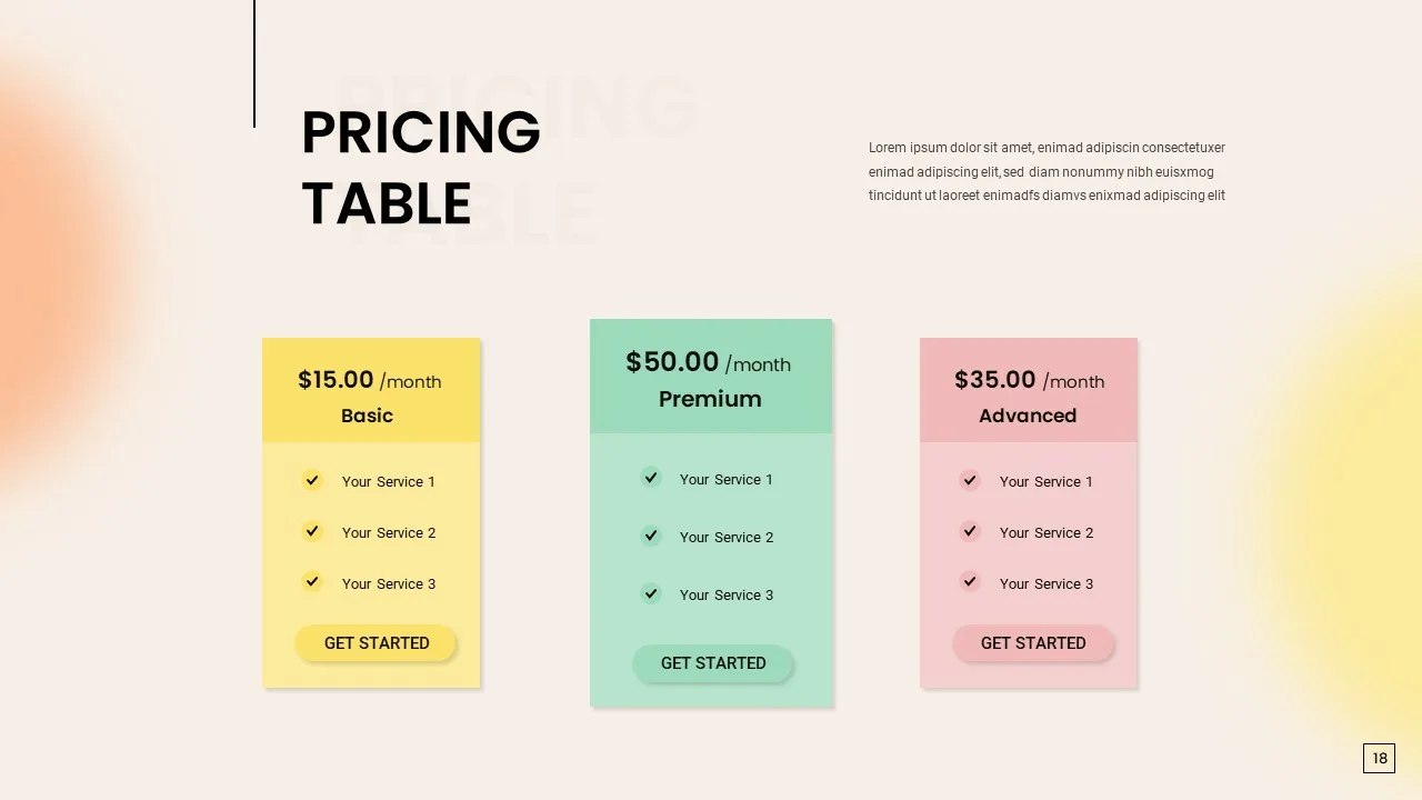 Pricing package table template for summer google slides theme business presentations