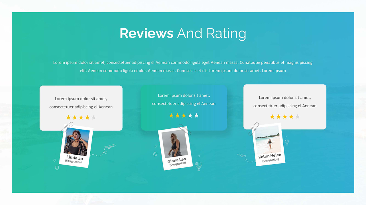 Reviews and rating slide for Travel brochure google slides template