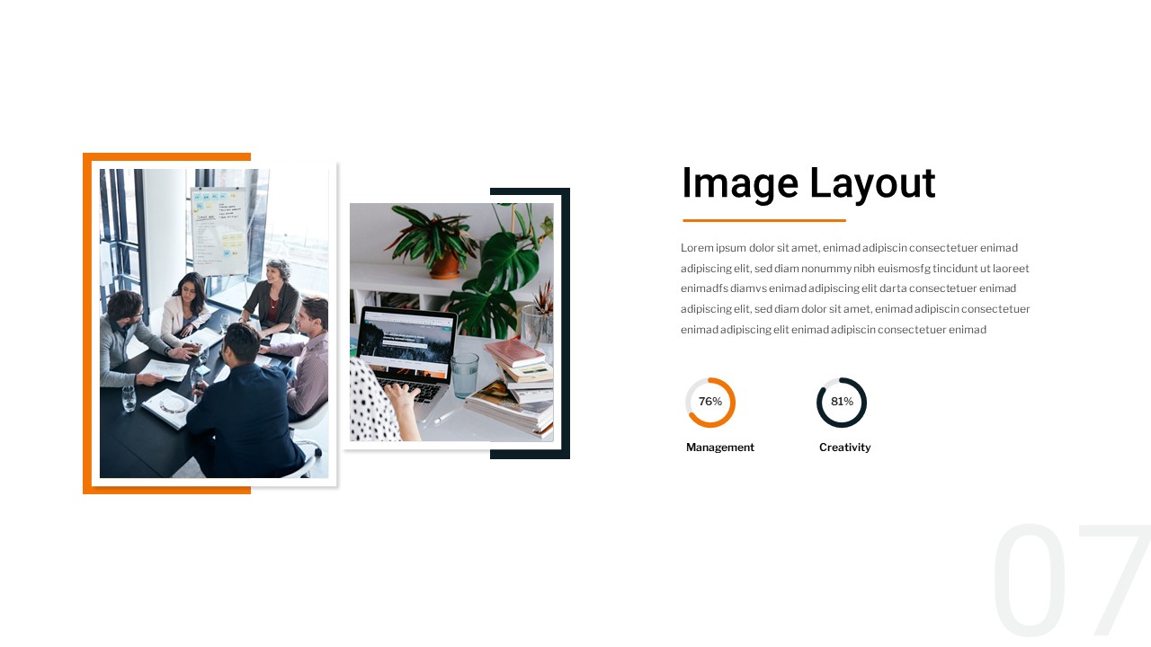 Minimalistic business google slides theme having 2 images with charts to represent your business