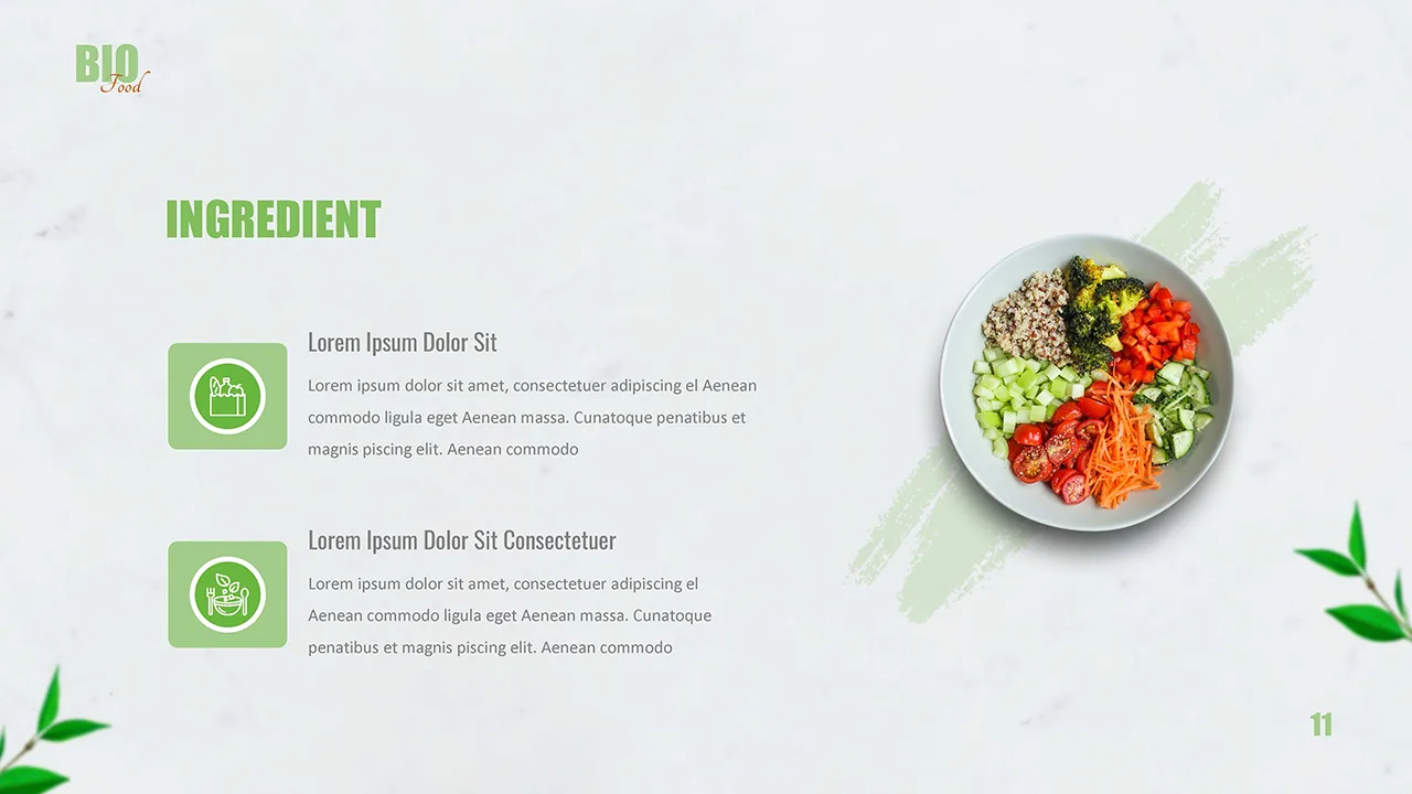 Special dish preparation slide with ingredient details for Google slides organic food presentation template