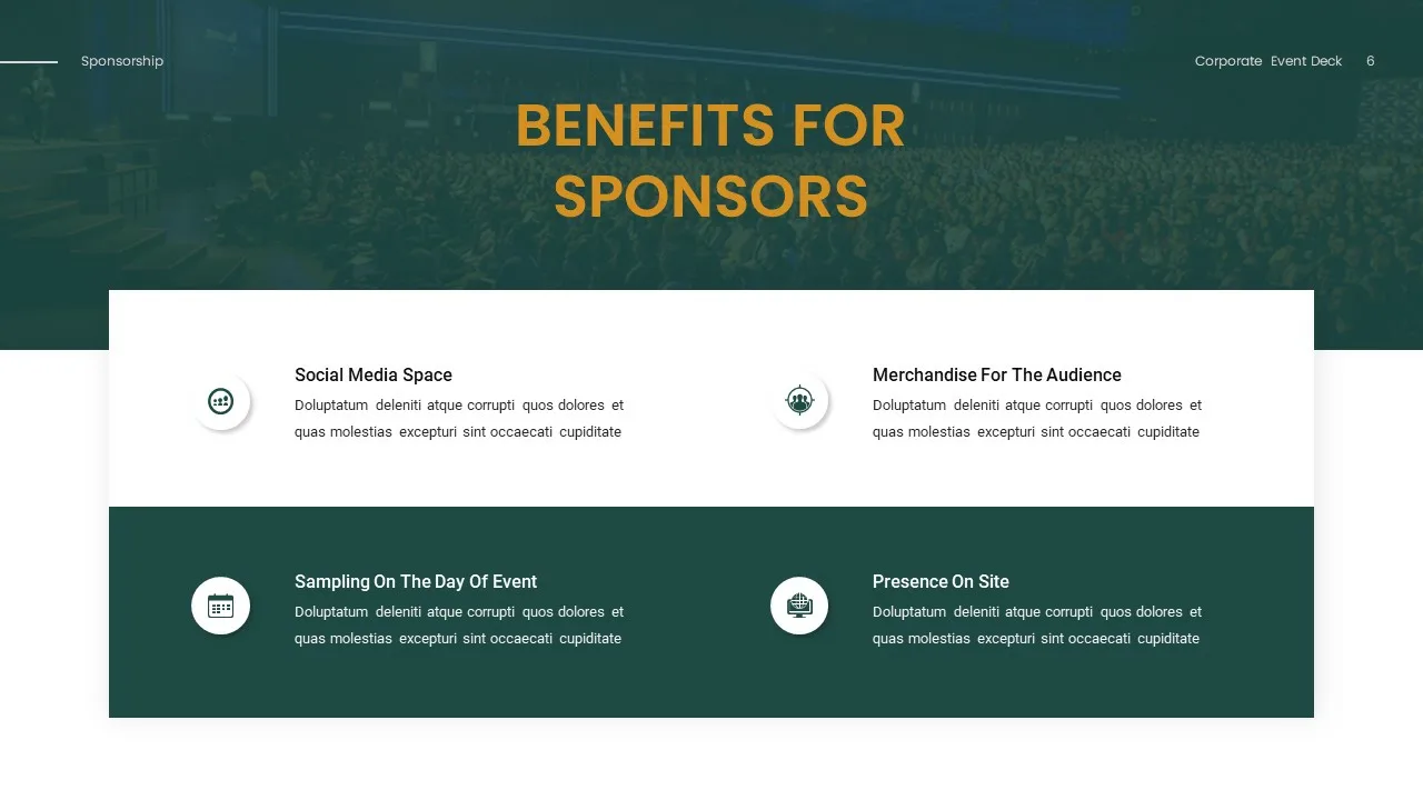 Sponsor benefits slide for google slides sponsorship presentation template