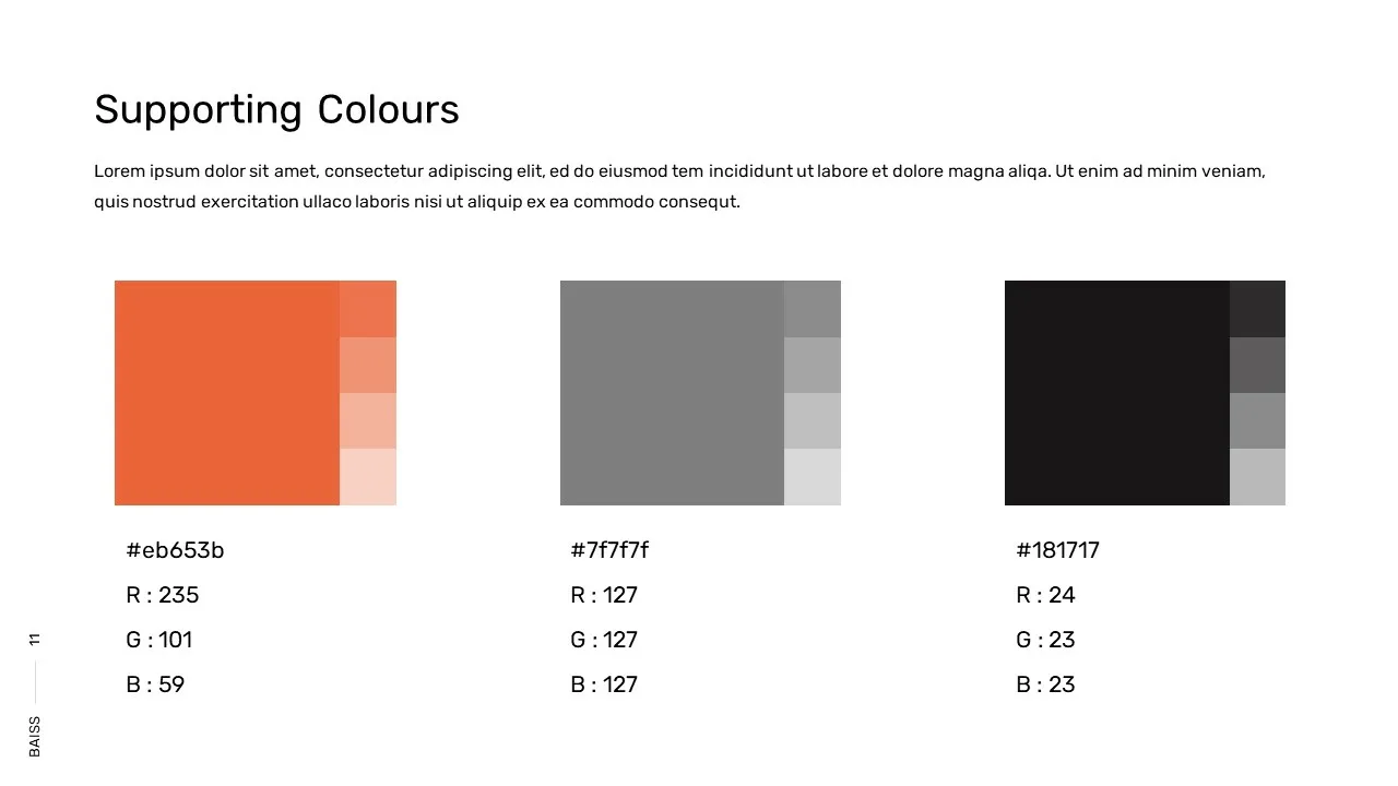 Supporting colours selection slide in Free google slides brand presentation template