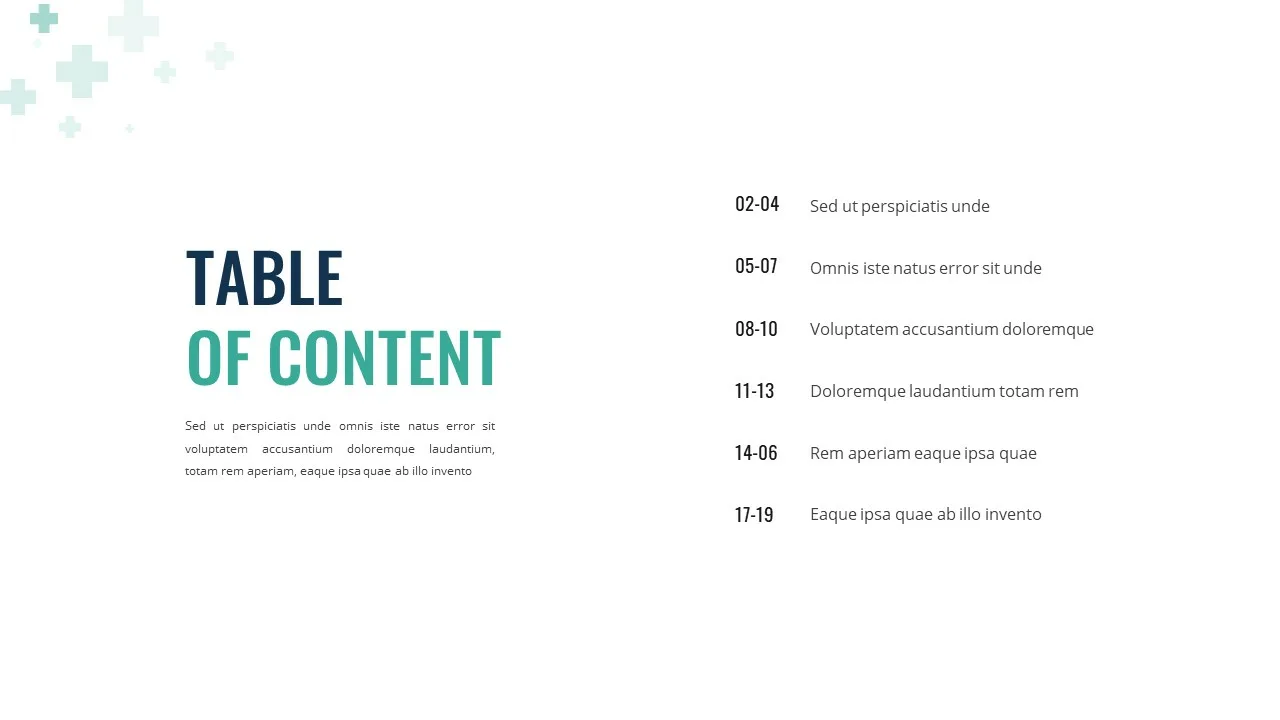 Table of Contents Slide of Free Health Presentation Template