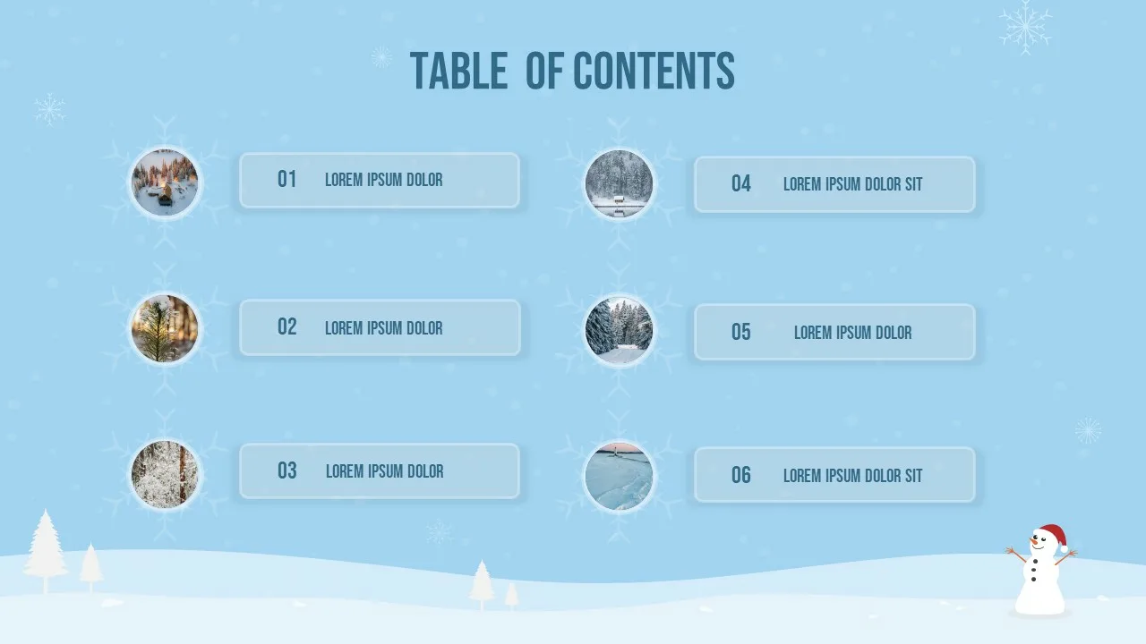 Table of Contents Slide of Free Winter Theme Google Slides