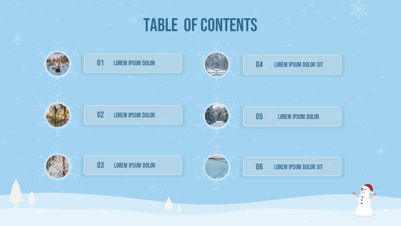 Table of Contents Slide of Free Winter Theme Google Slides
