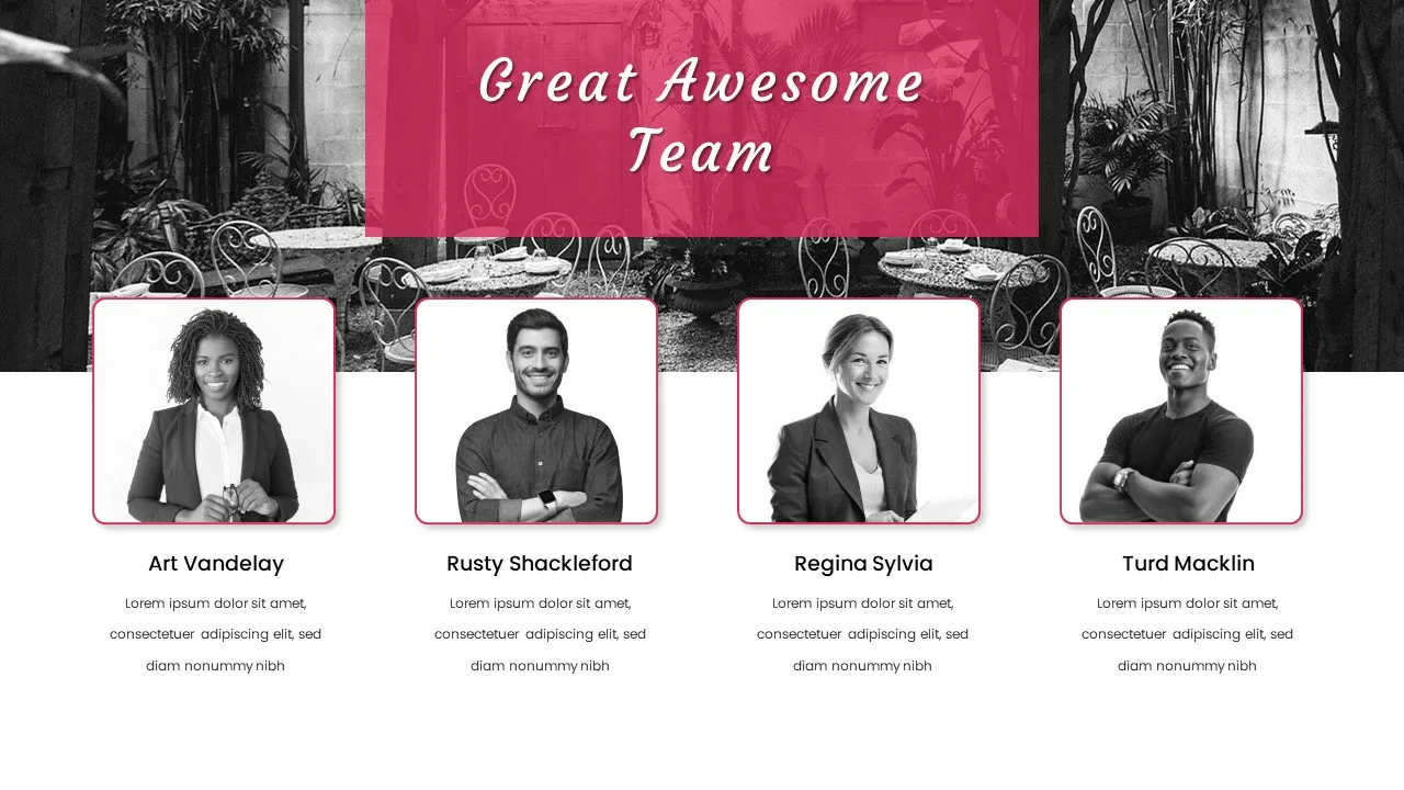 Team introduction slide with images for simple presentation google slides templates