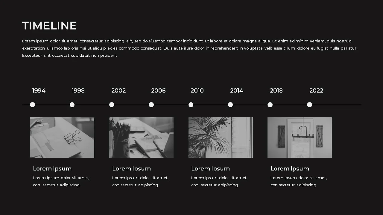 Timeline slide for monotone google slides presentation template