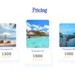Travel google slides theme pricing details slide with 3 destination images