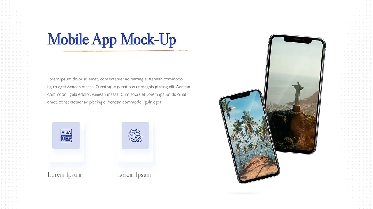 Travel theme google slides template mobile app mock-up slide