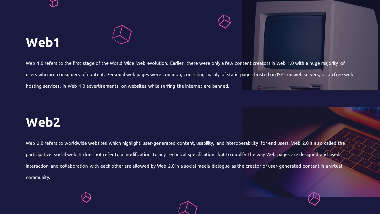 Web 1 and Web 2 Difference Slide of Free Web 3.0 Presentation Template