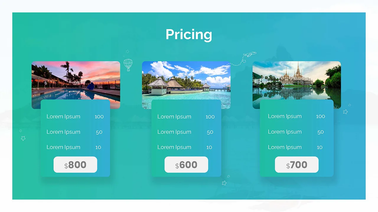pricing details slide for Free Travel google slides theme templates
