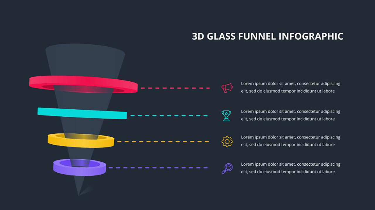 3D Funnel Dark Theme Slide with Infographics