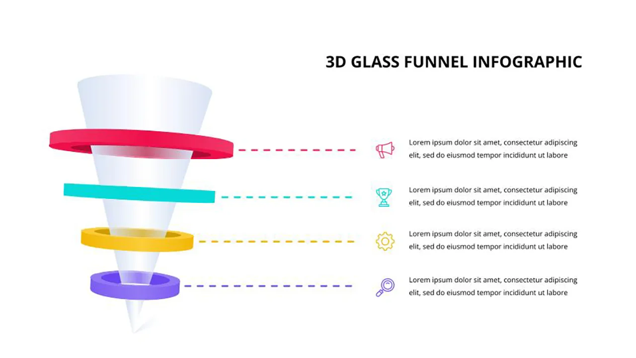 3D Glass Funnel Infographic Template for Google Slides