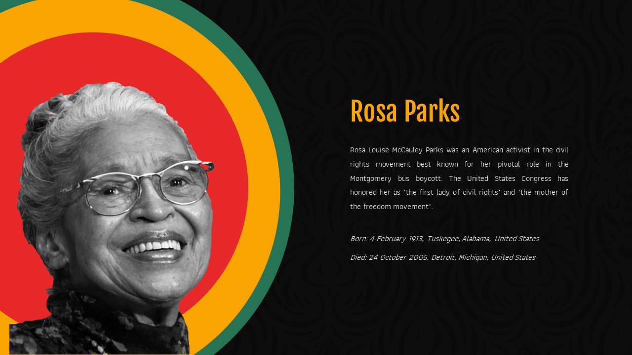 Black History Month Template for Presenting Rosa Parks and Her Contribution