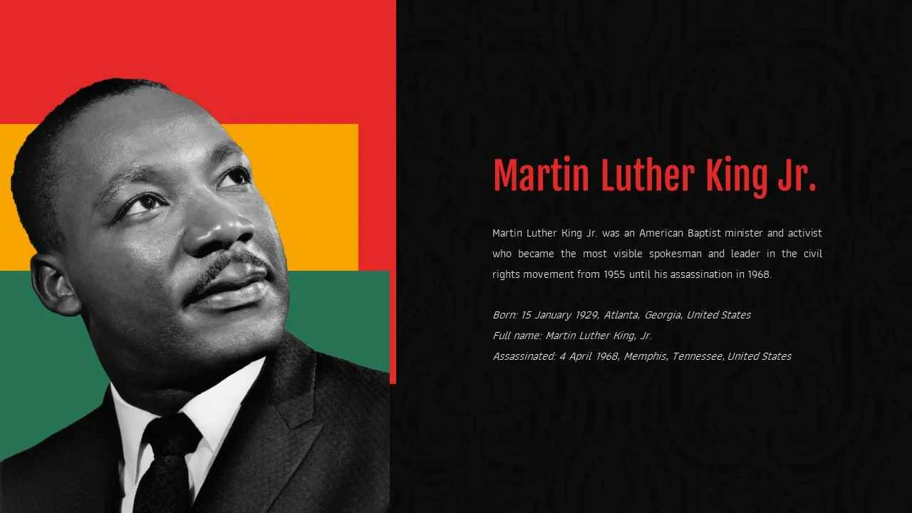 Black History Slides for Presentation with Image of Martin Luther King Jr