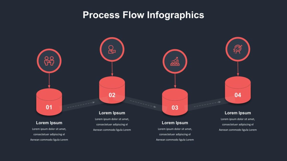Google Slides Dark Theme Process Flow Slide - SlideKit