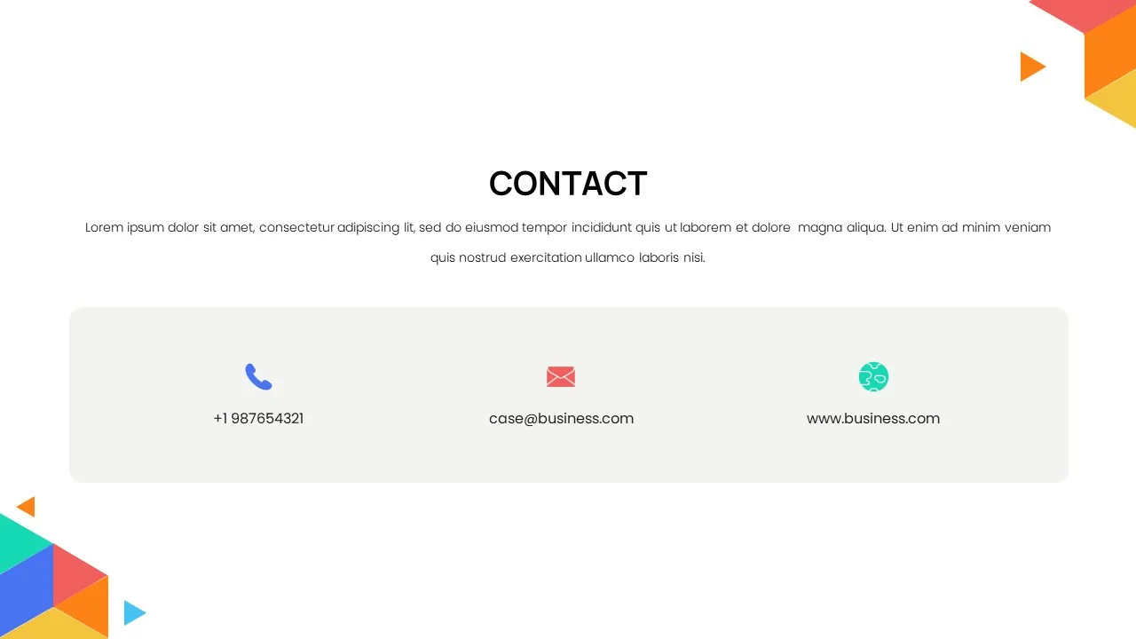 Simple Business Case Template Contact Us Slide