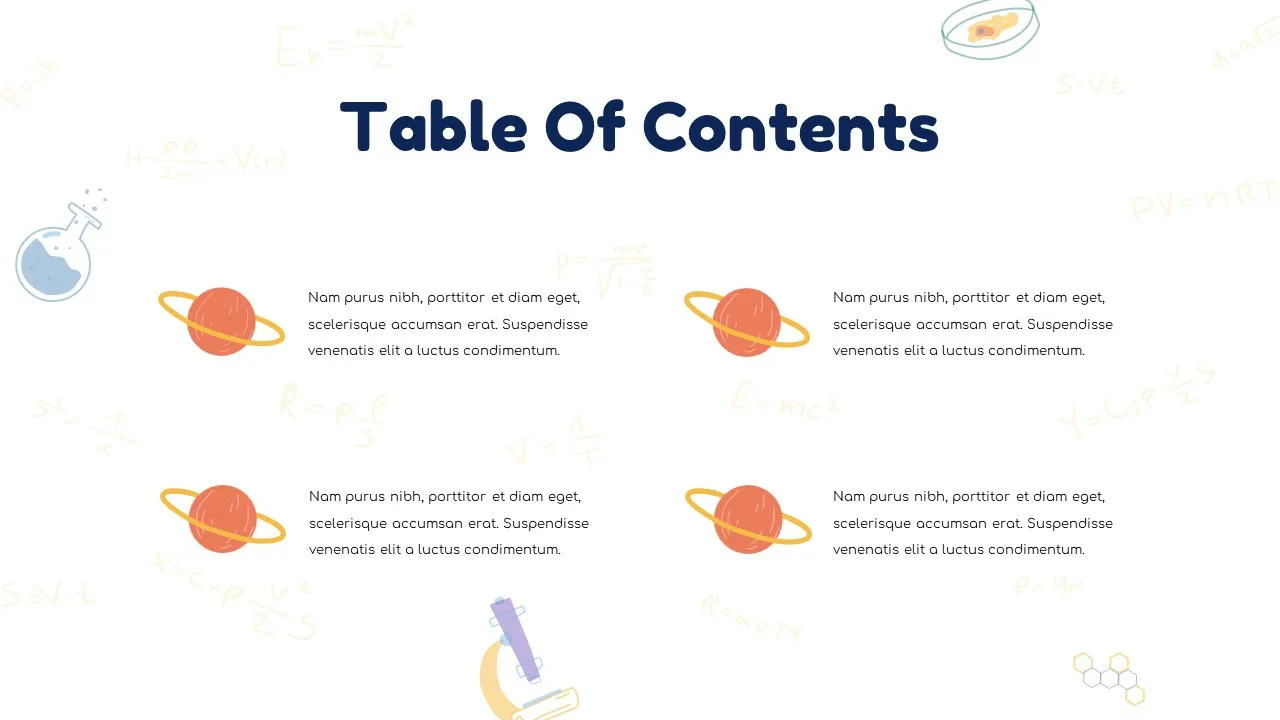 Free Google Slides Science Themes Table of Contents Slide