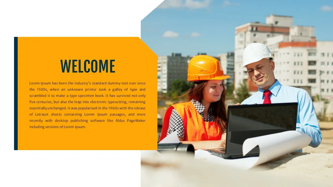 Welcome Slide of Construction Presentation Theme