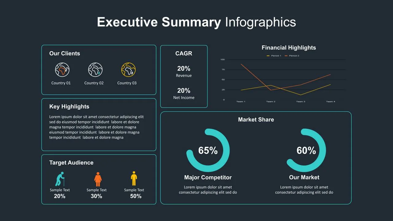 Dark Theme Executive Summary Slide