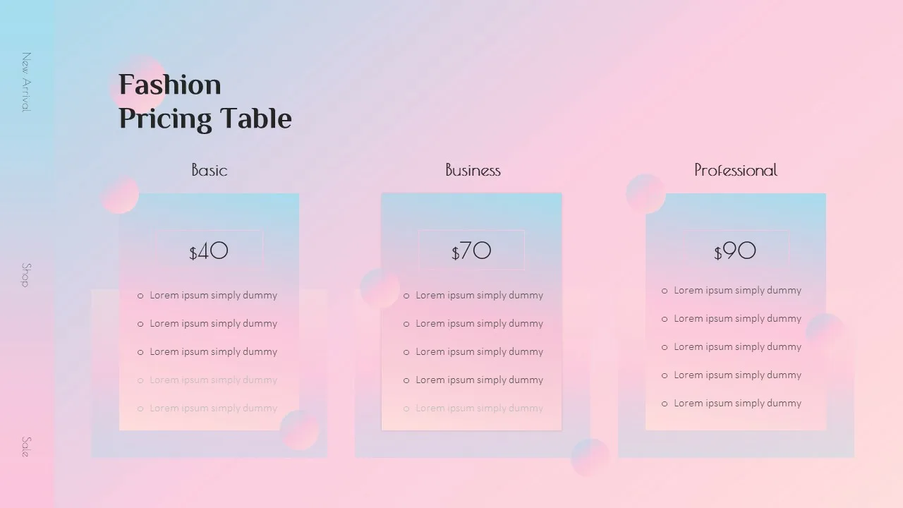 Pastel Slide Background Pricing Table Slide