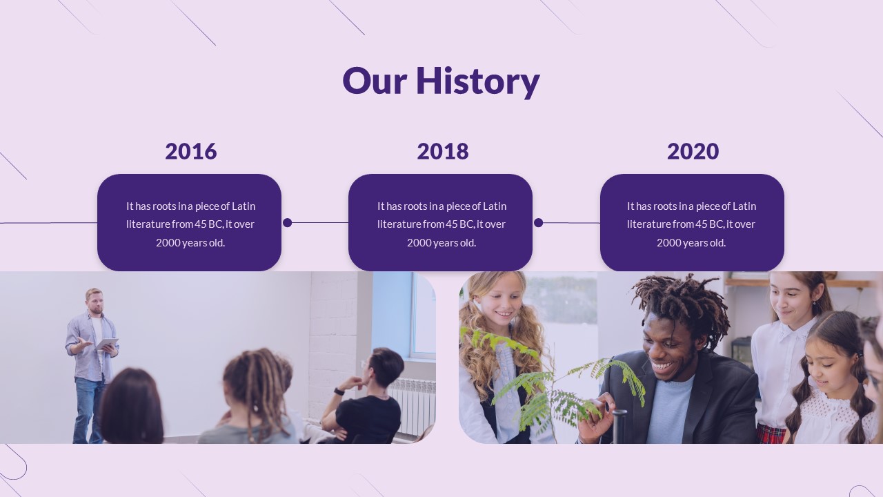 Purple Slide Background Company History Slide