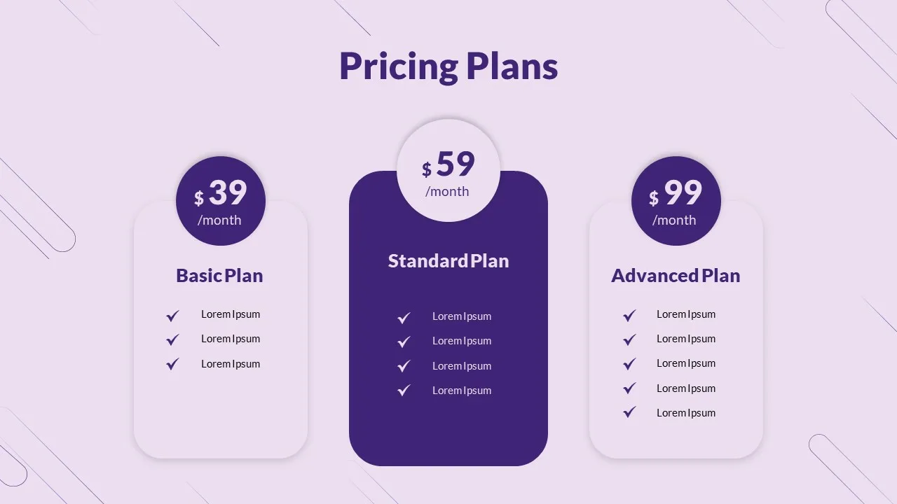 Purple Theme Templates Pricing Plans Slide