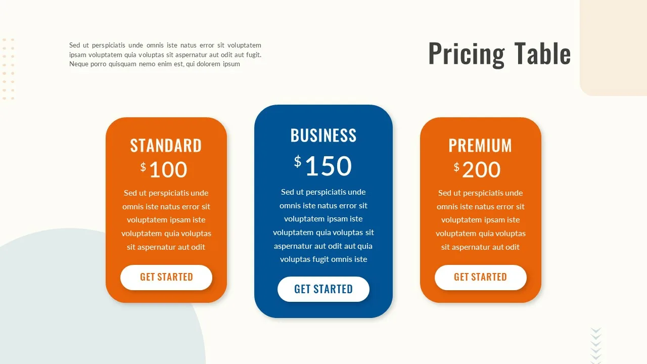 Orange Theme Pricing Slide