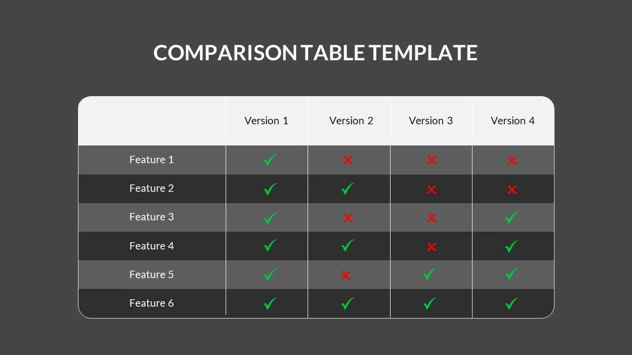 Dark Theme Comparison Table Slide