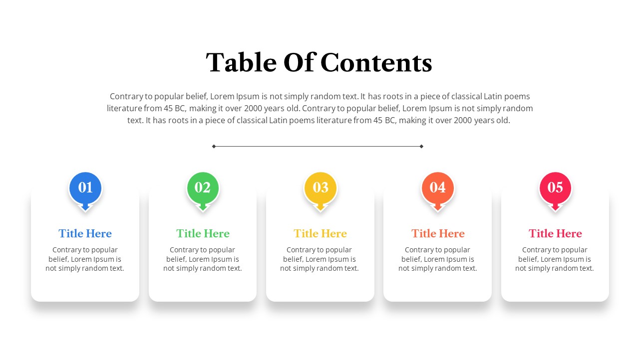 presentation slides table of contents