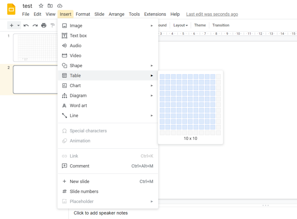 make columns google presentation