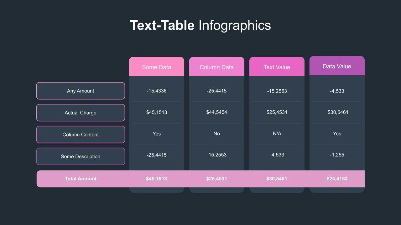 Dark Theme Table Templates for Presentation