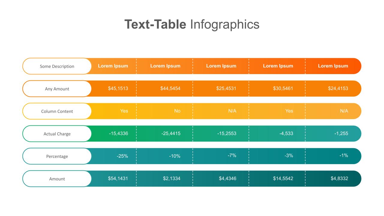TextTable Templates For Presentation SlideKit