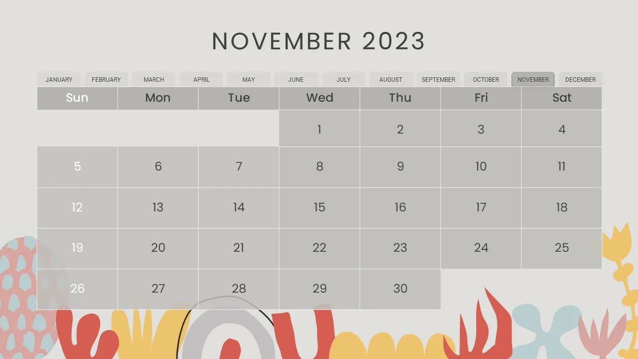 2023 November Google Slides Calendar