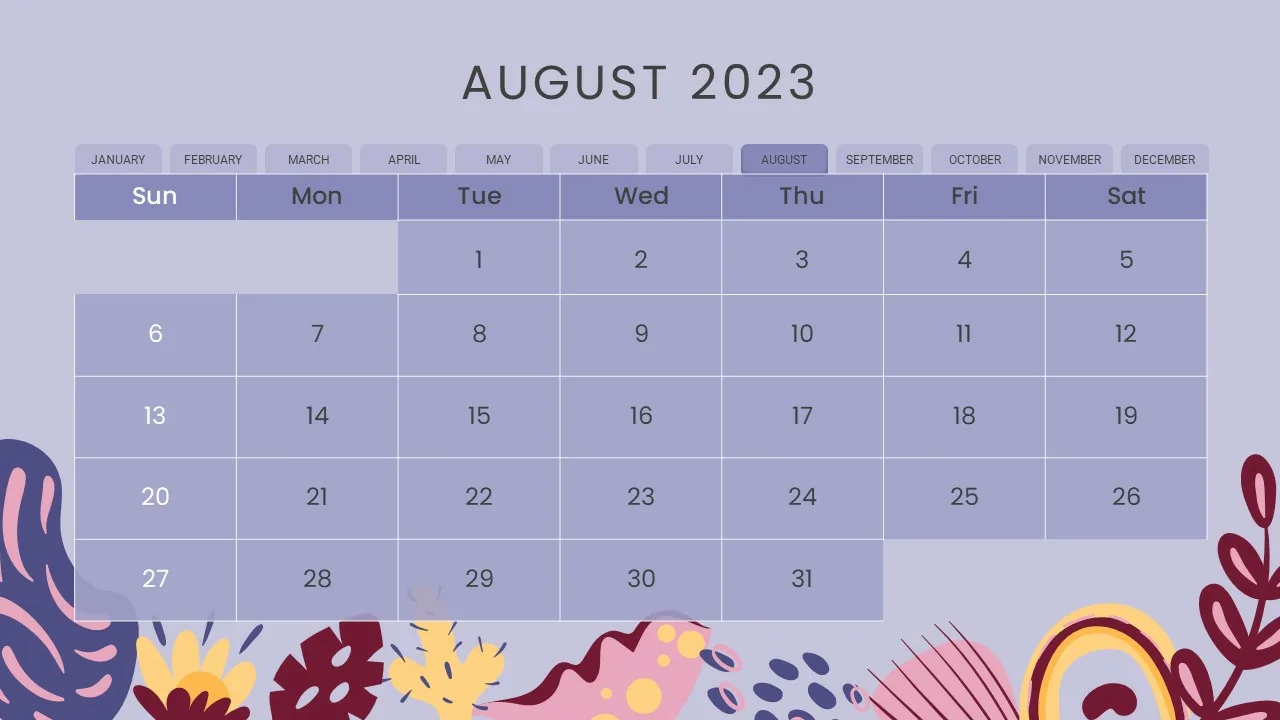 August 2023 Calendar Slide Template