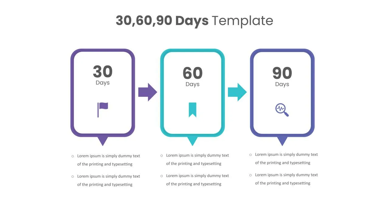 Creative 30 60 90 Day Plan Slide Template SlideKit