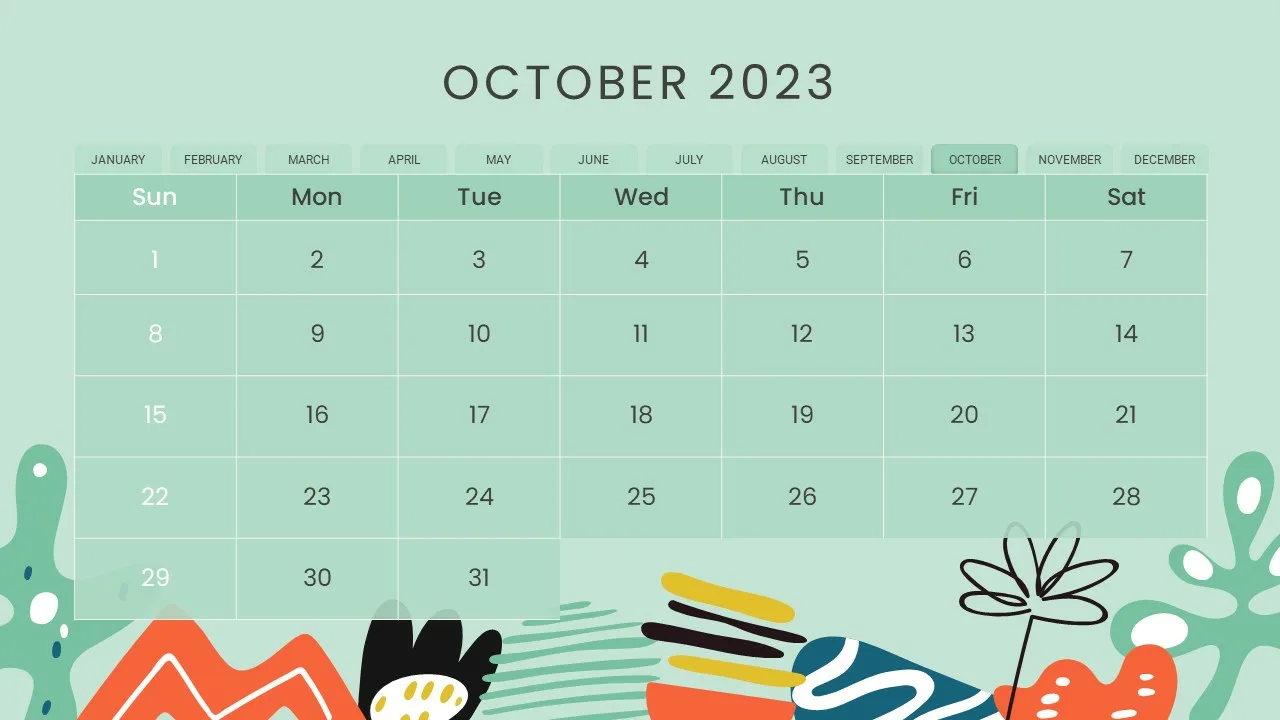 October 2023 Calendar Slide Templates
